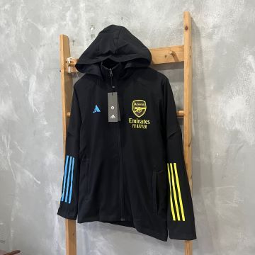 Áo khoác gió thể thao Arsenal đen sọc 2 màu xanh-vàng 2023/2024