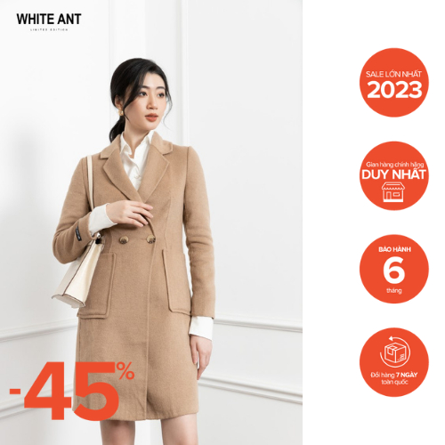 Măng Tô Dạ Lông Cừu Khâu Tay 100% Nữ Dáng Lỡ White Ant 153032010