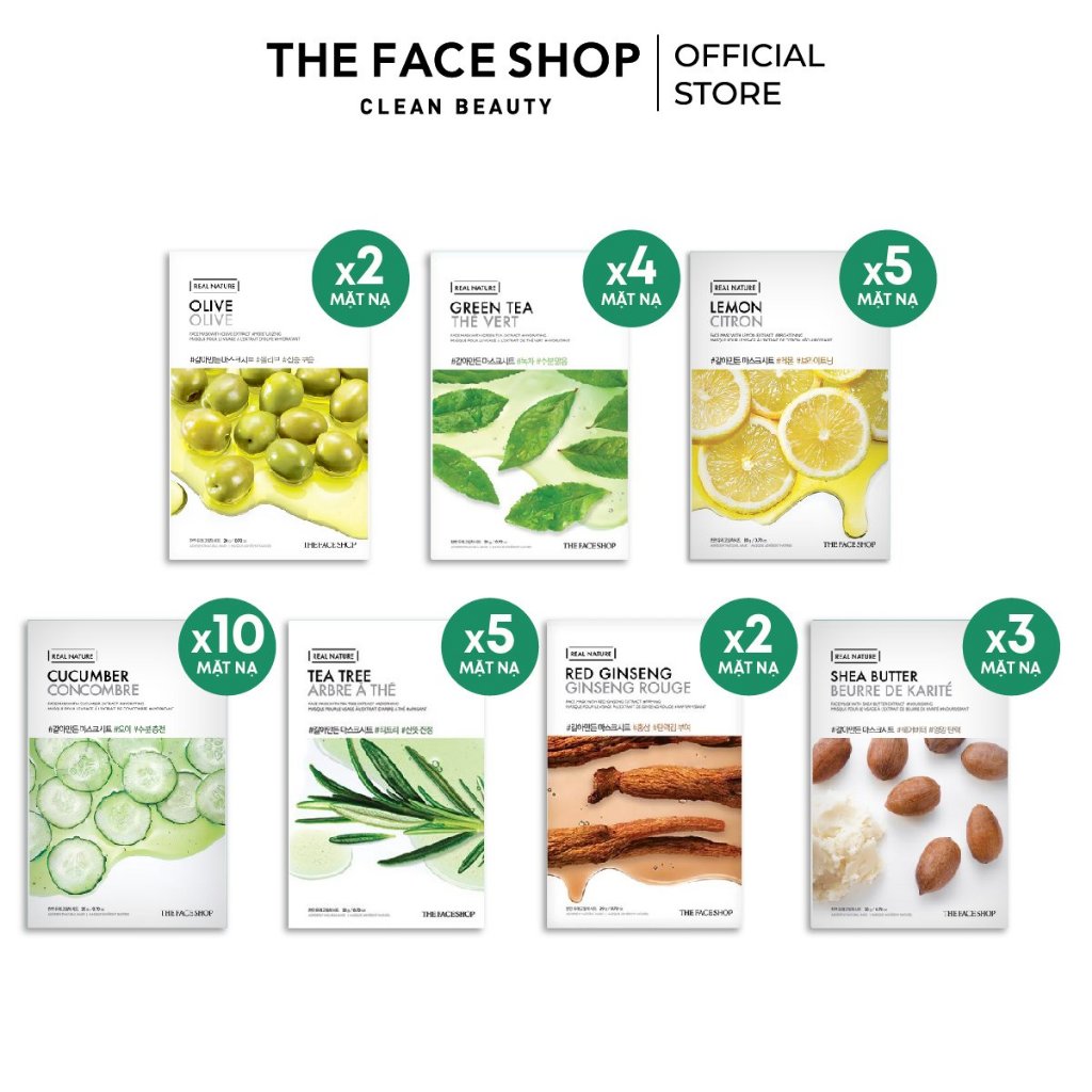 Combo 31 Mặt Nạ Real Nature THE FACE SHOP 20g (mix nhiều loại)