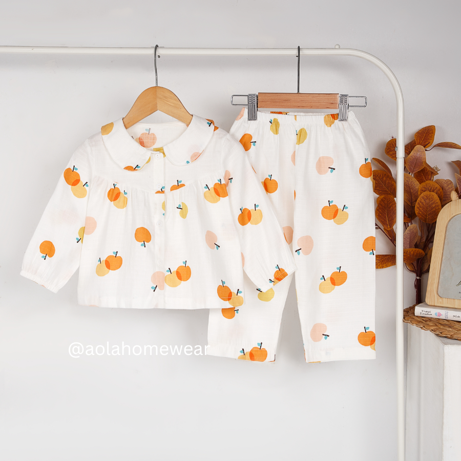 Pijama cho bé gái dài tay mặc ngủ điều hòa babydoll dễ thương Áo Lá Homewear A079, đồ ngủ trẻ em gái vải xô cotton