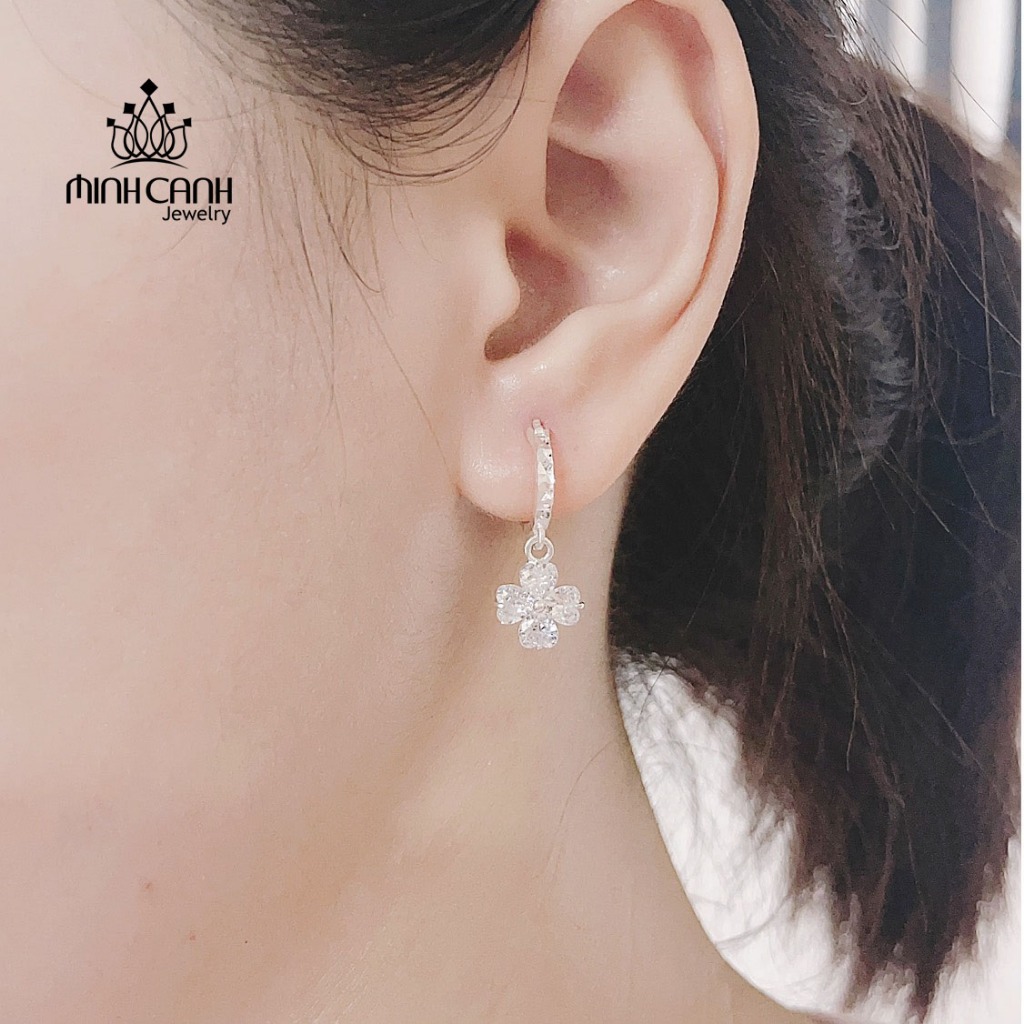 Bông Tai Bạc Trẻ Em 4 Lá Treo Nhiều Màu - Minh Canh Jewelry