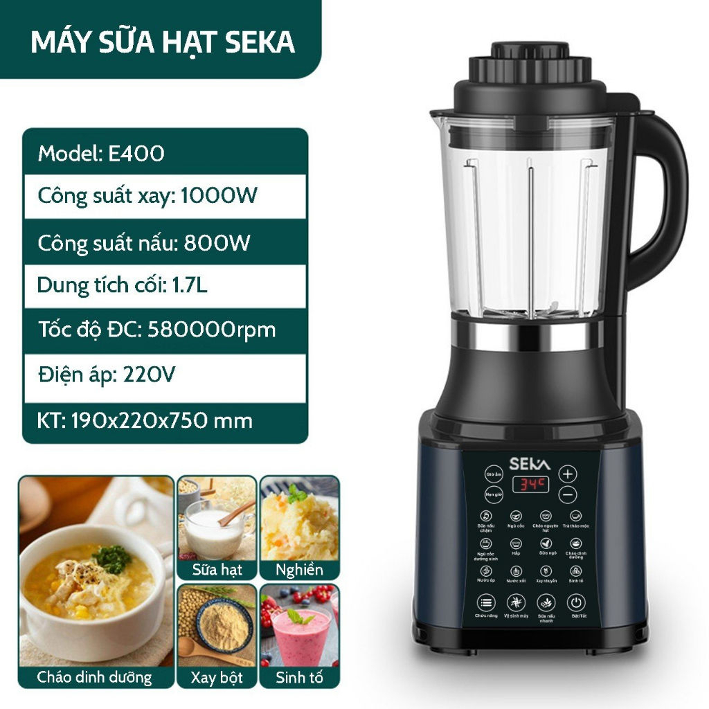 Máy làm sữa hạt SEKA E400 1.7L - 14 chức năng, bảo hành 12 tháng - Máy xay sinh tố Seka