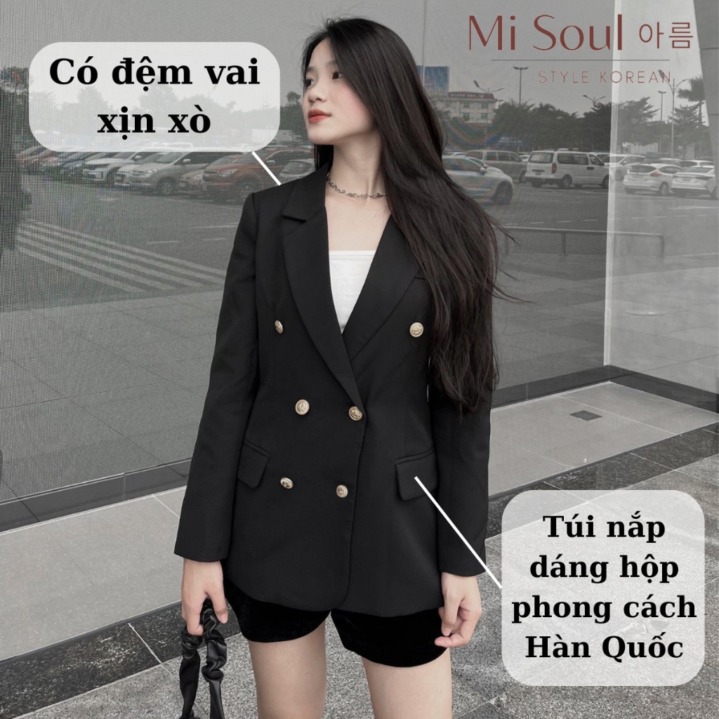 Áo Vest Nữ Chất Chéo Ý Cao Cấp Đệm Vai BigSize MiSoul, Áo Blazer Nữ Khoác Ngoài 2 Lớp Dài Tay BigSize MiSoul 216