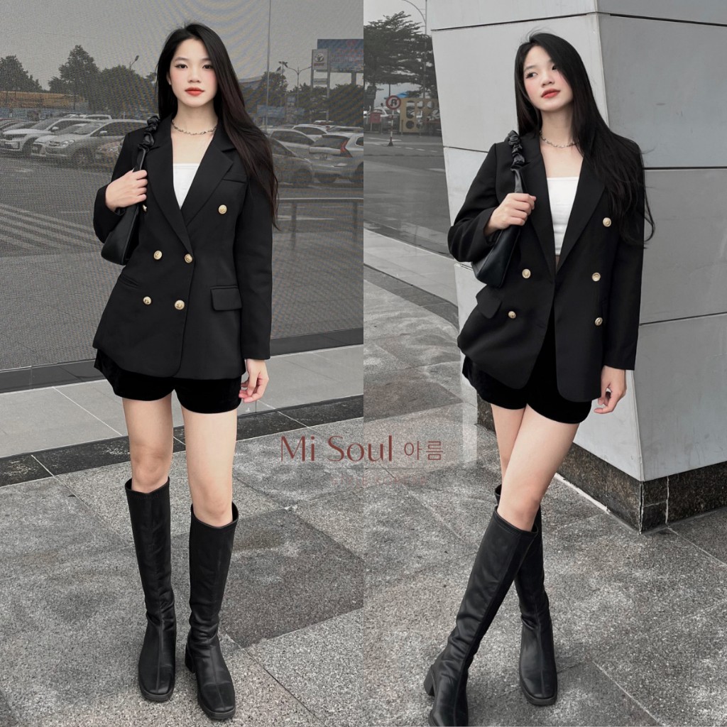 Áo Vest Nữ Chất Chéo Ý Cao Cấp Đệm Vai BigSize MiSoul, Áo Blazer Nữ Khoác Ngoài 2 Lớp Dài Tay BigSize MiSoul 216