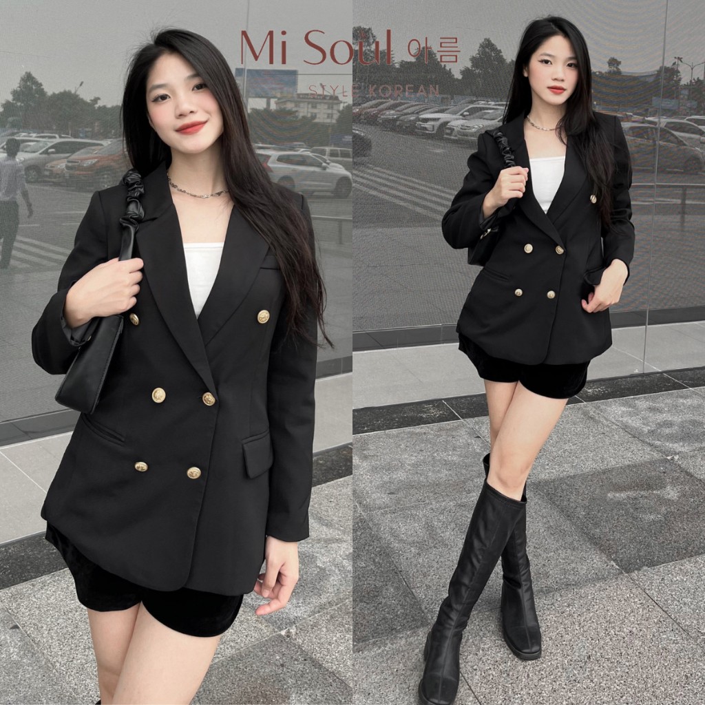 Áo Vest Nữ Chất Chéo Ý Cao Cấp Đệm Vai BigSize MiSoul, Áo Blazer Nữ Khoác Ngoài 2 Lớp Dài Tay BigSize MiSoul 216