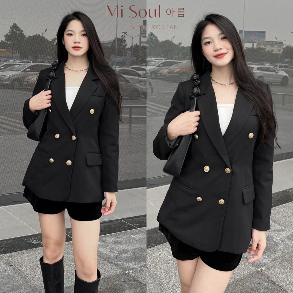 Áo Vest Nữ Chất Chéo Ý Cao Cấp Đệm Vai BigSize MiSoul, Áo Blazer Nữ Khoác Ngoài 2 Lớp Dài Tay BigSize MiSoul 216