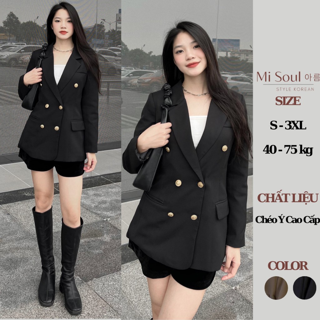 Áo Vest Nữ Chất Chéo Ý Cao Cấp Đệm Vai BigSize MiSoul, Áo Blazer Nữ Khoác Ngoài 2 Lớp Dài Tay BigSize MiSoul 216