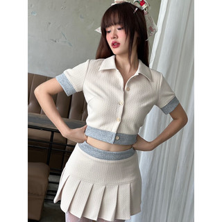 Set áo Sơmi chân váy xếp ly xô xốp