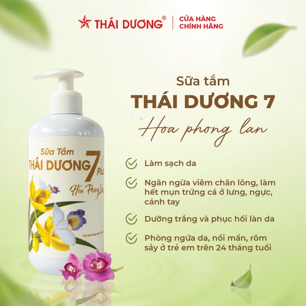 Sữa tắm Thái Dương 7 Plus Hoa Phong Lan giúp làm sạch da, dưỡng trắng và phục hồi 250ml 500ml - Sao Thái Dương