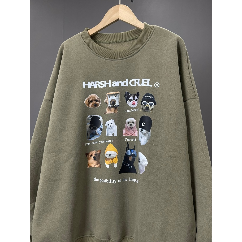 ÁO SWEATER XANH RÊU HÌNH NHIỀU CHÓ E42 LUMIHOUSE