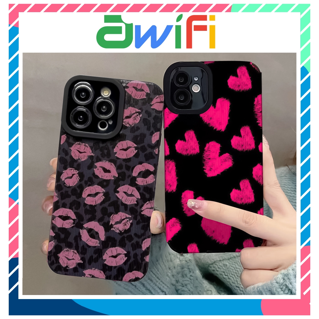 Ốp lưng iphone da in hoạ tiết môi và tim 6/6s/6plus/7plus/8plus/x/xs/xsmax/11/12/13/14/pro/max/promax - Awifi Case D4-3