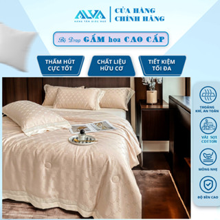 Bộ CHĂN GA LỤA COTTON GẤM IN HOA VÂN CHÌM (5 món CÓ MỀN) CAO CẤP ALVA, màu sắc trang nhã, mềm mịn, thoáng mát
