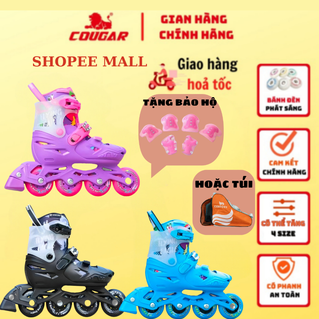 Giày Patin Trẻ Em Flying Eagle S3 Cosmo, Giày Trượt Patin Form Nhựa Cao Cấp, Tặng Kèm Bảo Hộ Tay Chân Cho Bé