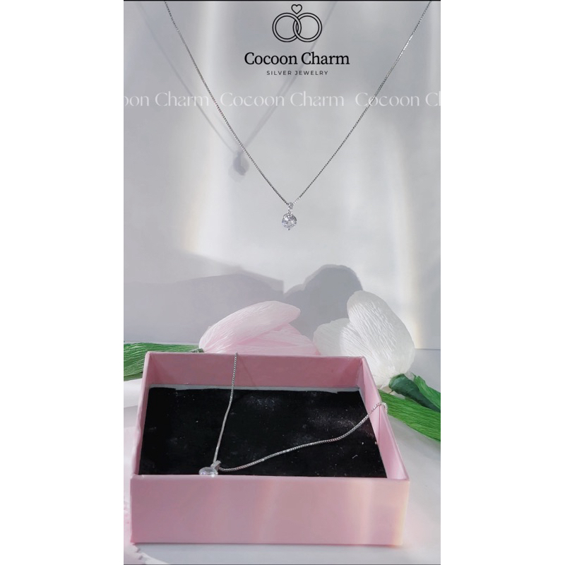 Dây chuyền bạc 925 COCOON CHARM, Vòng cổ nữ đính đá tròn đơn giản cá tính