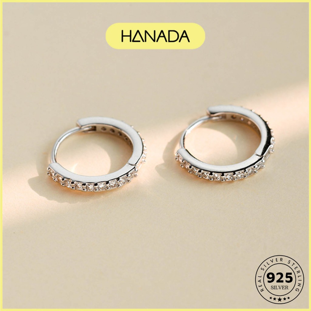 Khuyên Tròn Đá Bạc 925 Bấm Bật Chắc Chắn Nhiều Size Hanada Bông Tai Tròn Đính Đá Đơn Giản Nam Nữ 0383