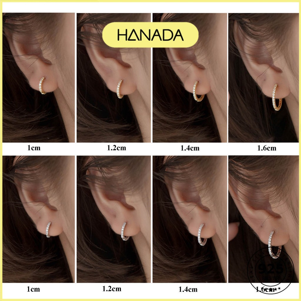 Khuyên Tròn Đá Bạc 925 Bấm Bật Chắc Chắn Nhiều Size Hanada Bông Tai Tròn Đính Đá Đơn Giản Nam Nữ 0383