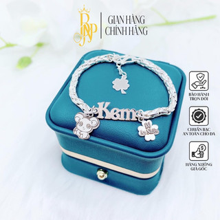  Lắc tay khắc tên BNP bạc ta kèm hoạ tiết ,con giáp xinh xắn cho bé 