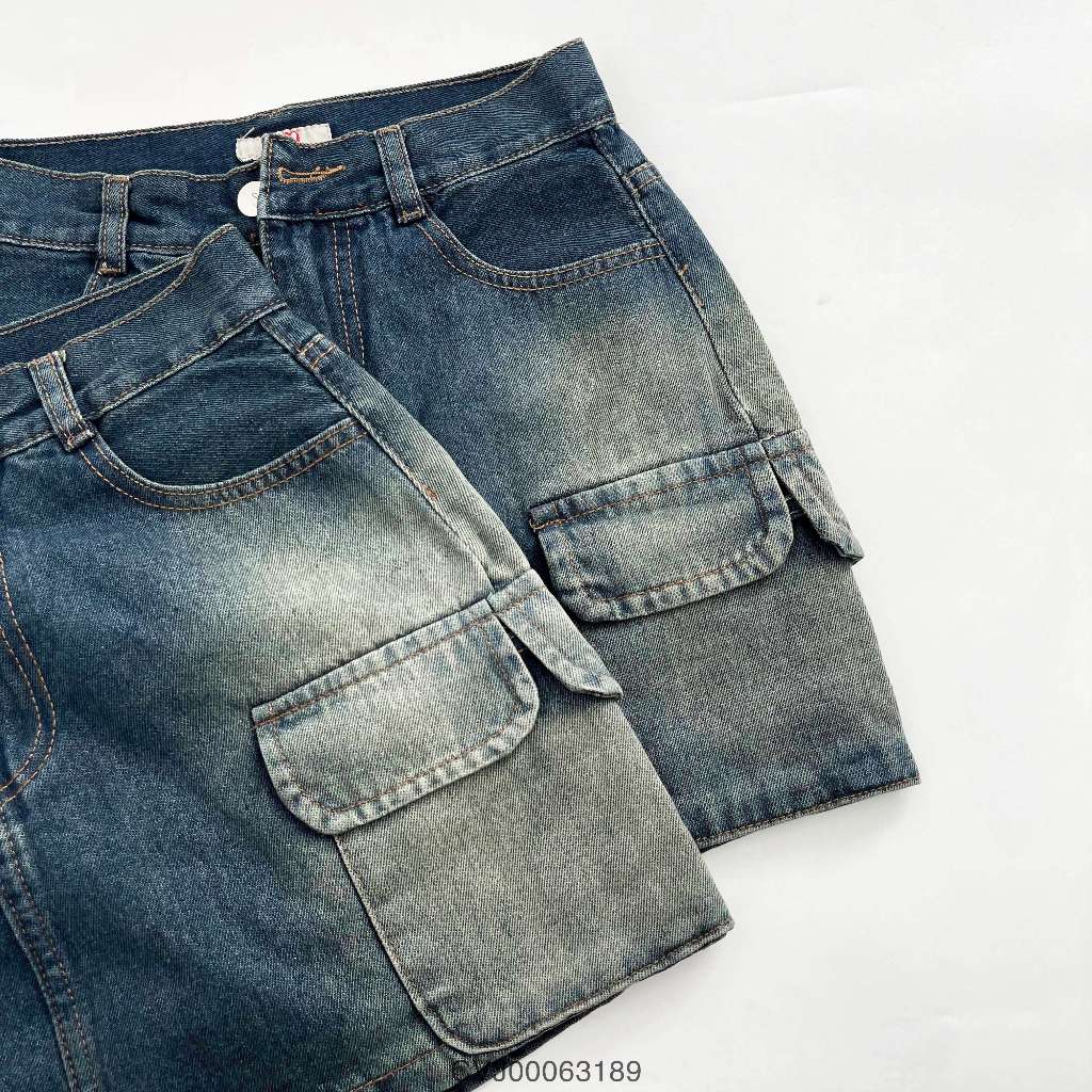 Chân váy jean denim nữ VMSTYLE dáng ngắn cạp cao lai thường túi nắp hộp kiểu basic đi chơi, dạo phố 21 - CVJ00063