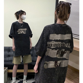 Focus local brand vintage giấy báo nâu xám áo phông hình cổ tròn bigsize áo thun chất unisex levents 100%cotton