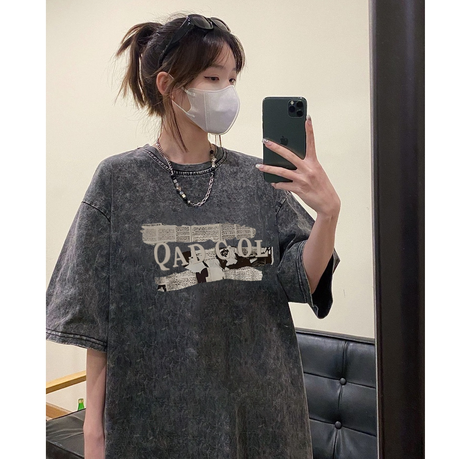 Focus local brand vintage giấy báo nâu xám áo phông hình cổ tròn bigsize áo thun chất unisex levents 100%cotton