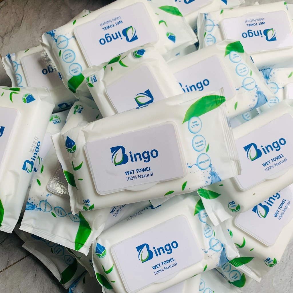 Khăn Giấy Ướt Bingo 100 Tờ Chính Hãng, Tinh Chất Trà Xanh Không Mùi Không Cồn An Toàn Cho Da
