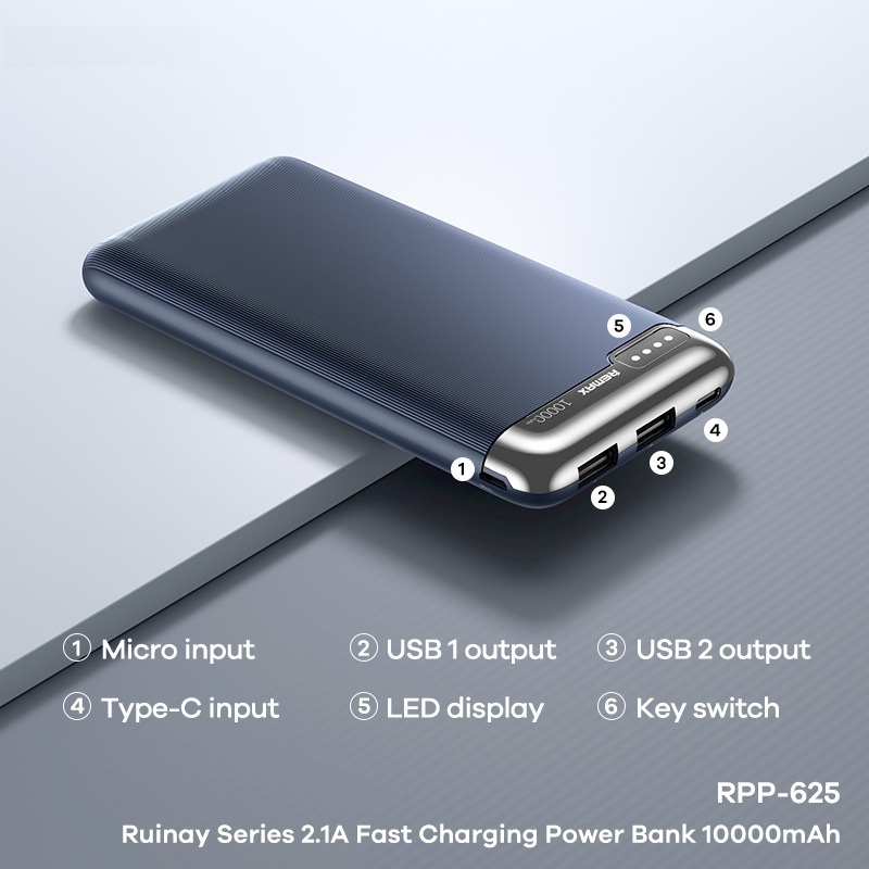Pin Sạc Dự Phòng Remax RPP-625 10000mAh 2 Cổng USB max 2.1A
