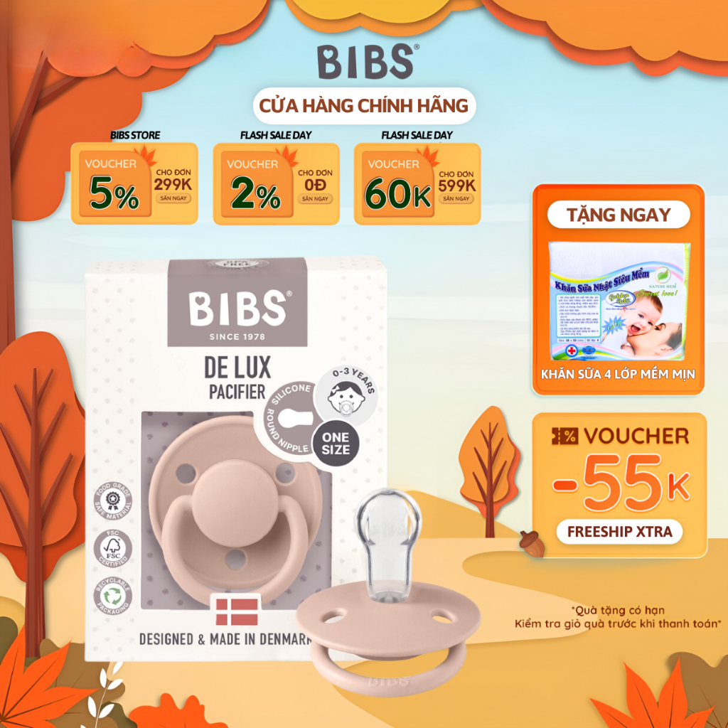 Ti Giả BIBS Delux, Núm Ti Giả Cho Bé Ngậm Hỗ Trợ Chỉnh Nha Đầu Dẹt Silicone Mềm Mại Cho Bé Từ 0-36 Tháng