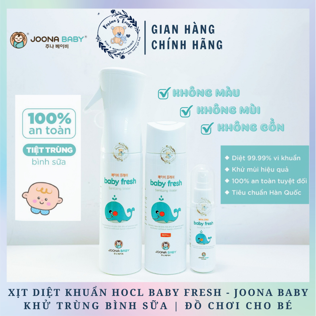 [Date 2025] Xịt diệt khuẩn, khử mùi cho đồ chơi, bình sữa, núm ti giả Baby Fresh an toàn cho bé 55ml/300ml - JOONA BABY