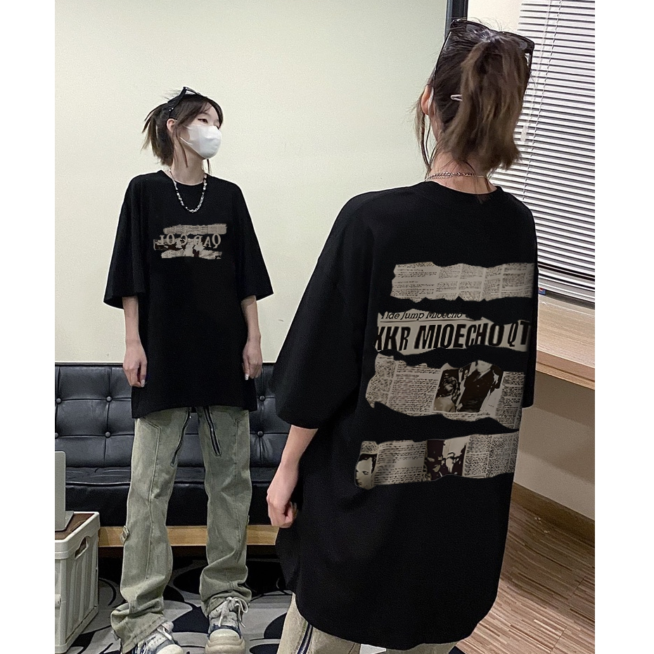 Focus local brand vintage giấy báo nâu xám áo phông hình cổ tròn bigsize áo thun chất unisex levents 100%cotton