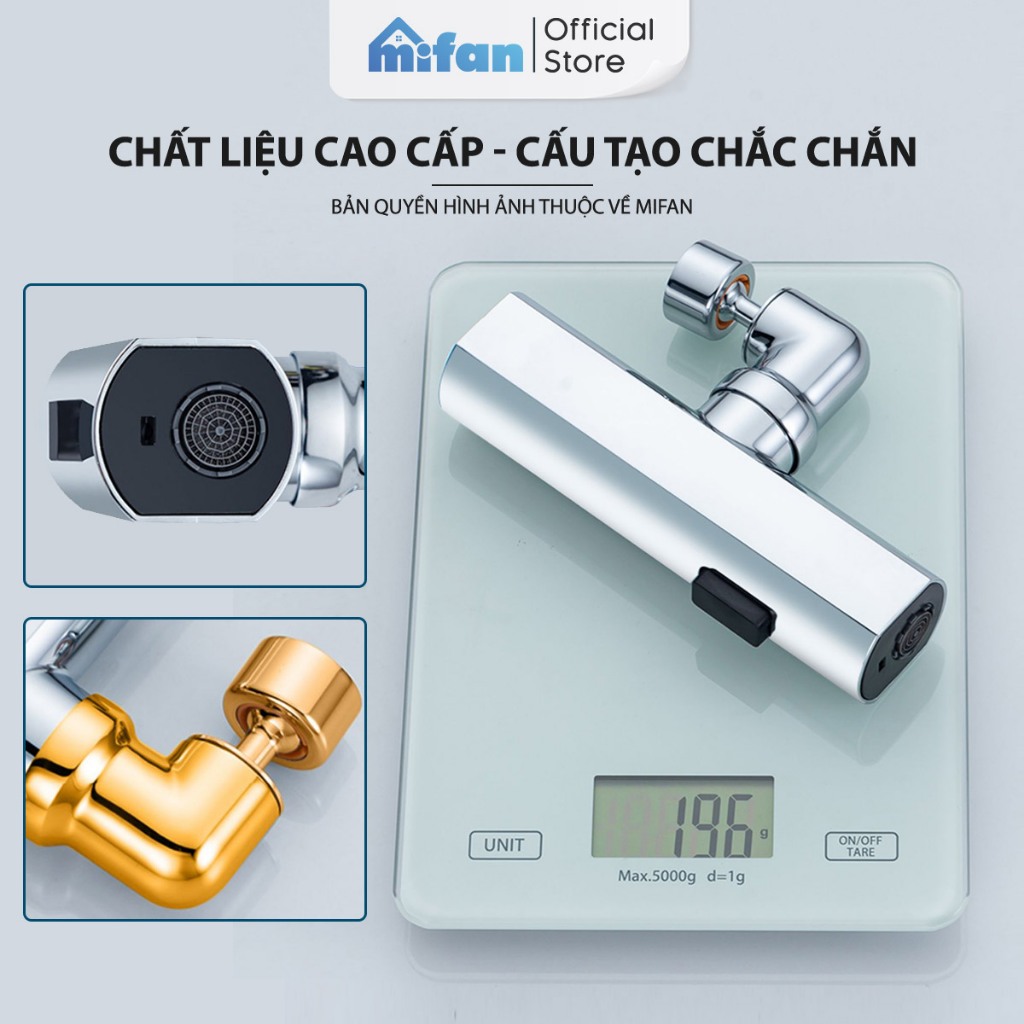 Đầu Vòi Rửa Bát Tăng Áp 3 Chế Độ Phun Mưa Bay Mifan - Khớp nối đồng thau, xoay 360 độ, sục khí chống bắn nước bồn rửa