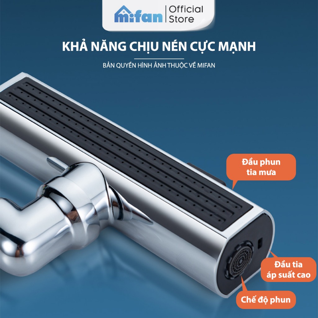 Đầu Vòi Rửa Bát Tăng Áp 3 Chế Độ Phun Mưa Bay Mifan - Khớp nối đồng thau, xoay 360 độ, sục khí chống bắn nước bồn rửa