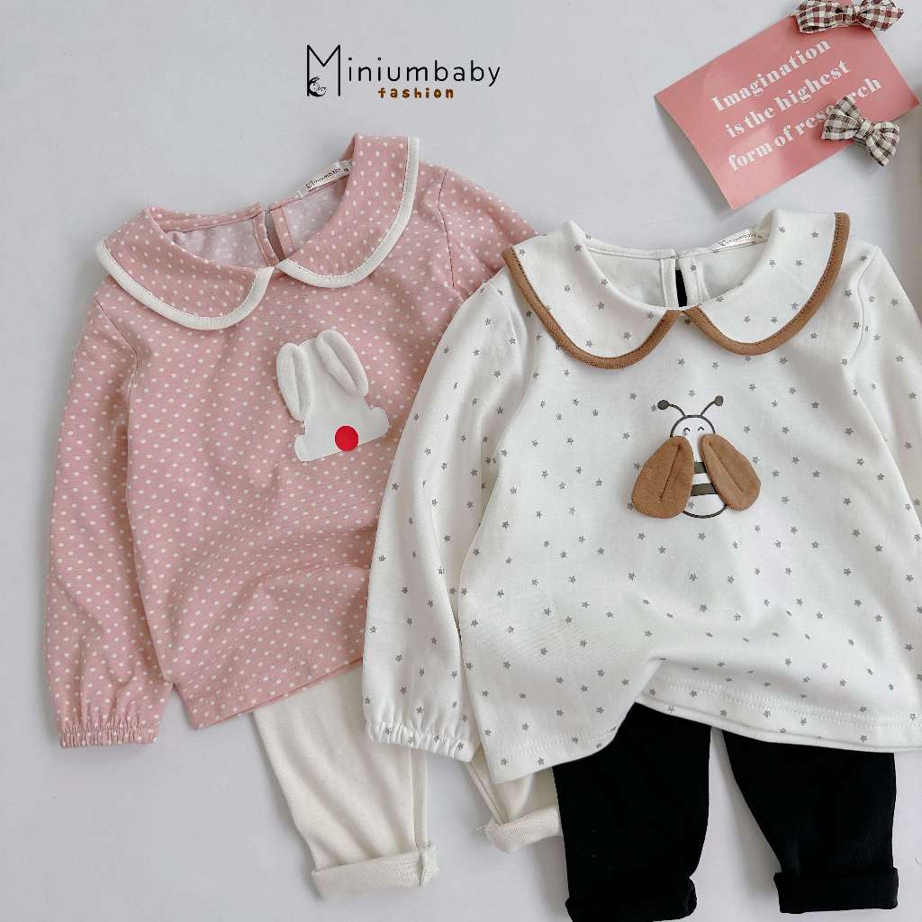 Bộ quần áo thu đông dài tay cho bé gái chất liệu cotton mềm mịn Miniumbaby SB1771