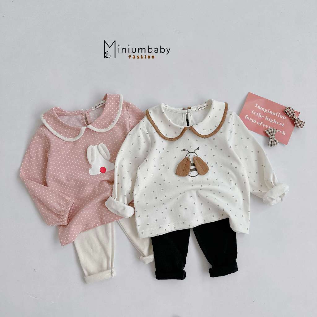 Bộ quần áo thu đông dài tay cho bé gái chất liệu cotton mềm mịn Miniumbaby SB1771