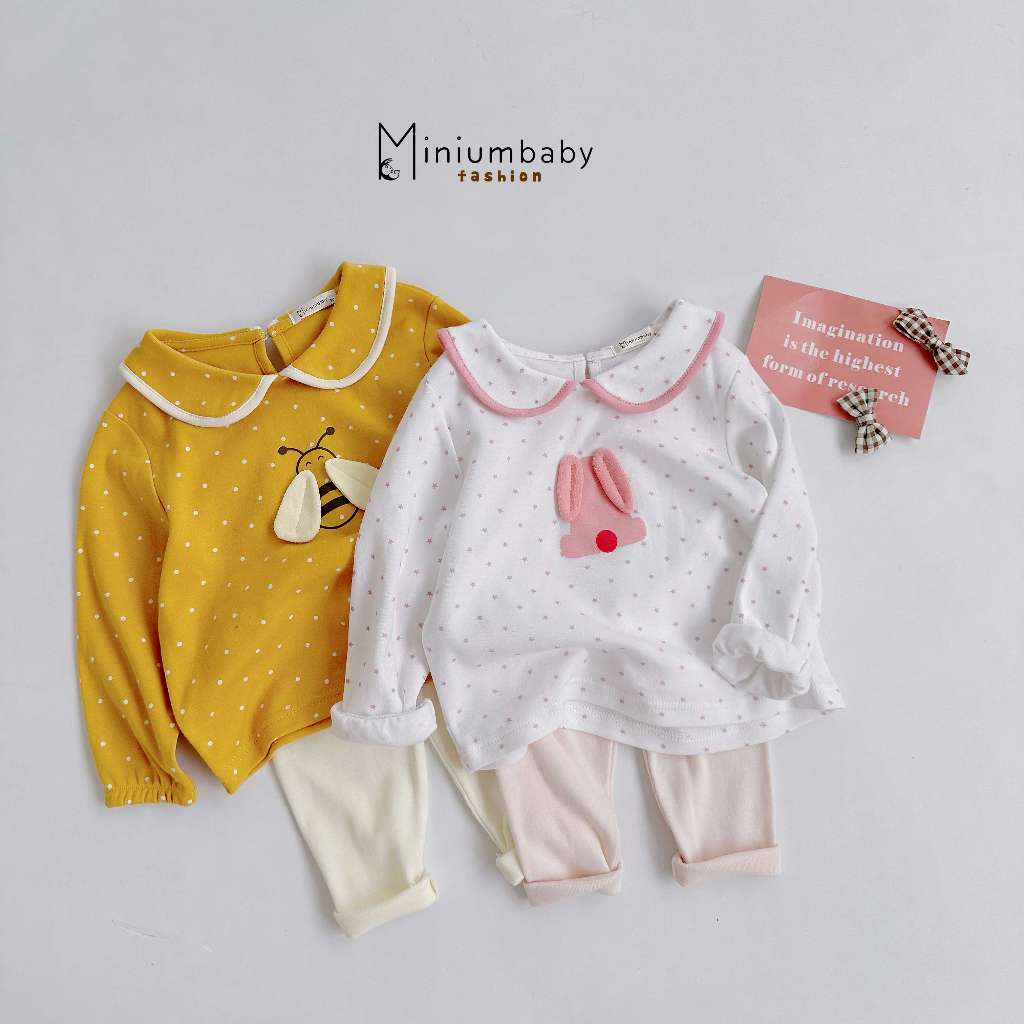 Bộ quần áo thu đông dài tay cho bé gái chất liệu cotton mềm mịn Miniumbaby SB1771