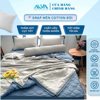 Bộ chăn ga drap chần cotton đũi 5 món, mền đôi kích thước lớn 200x230 hoạ tiết trang nhã