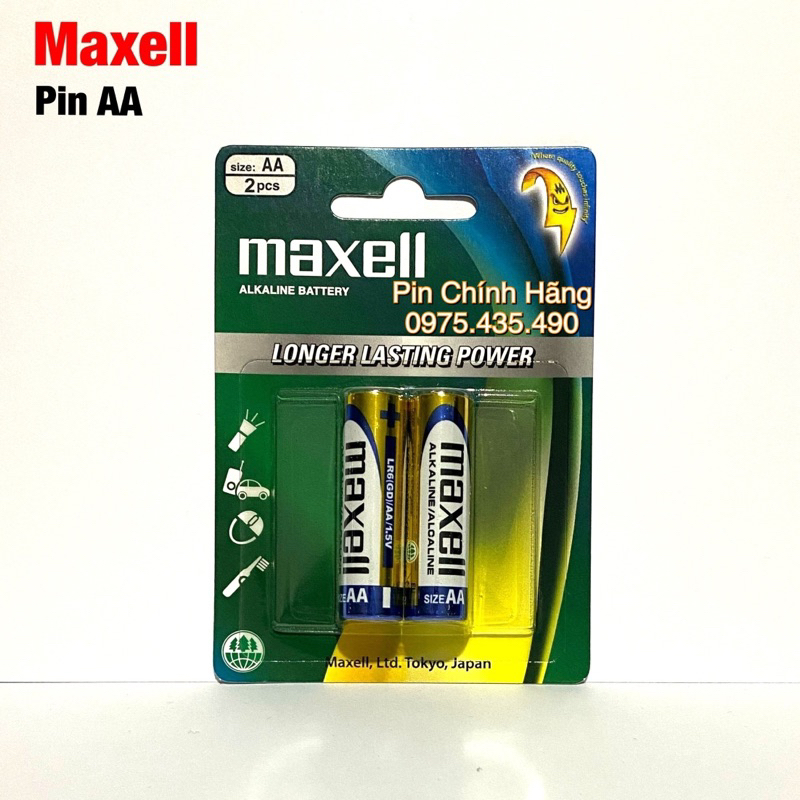 Pin AA Maxell Alkaline Hàng Chính Hãng Vỉ 2 Viên