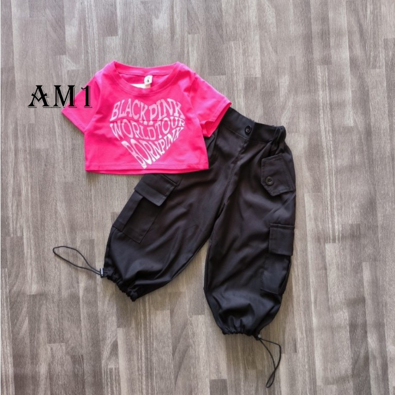 Áo croptop ba lỗ cho bé gái TB400 TN401 - Quần thô túi hộp cho bé gái TB396 TN397