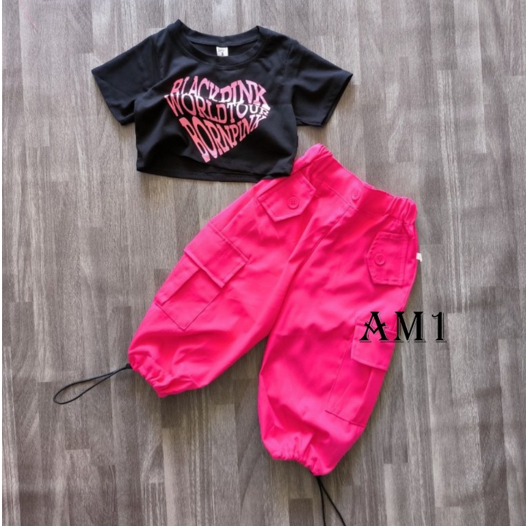 Áo croptop ba lỗ cho bé gái TB400 TN401 - Quần thô túi hộp cho bé gái TB396 TN397