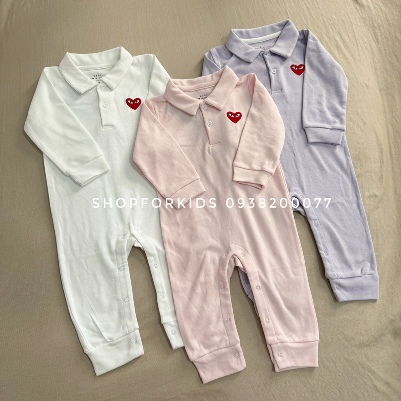 Bộ đồ liền thân sleepsuit body cổ polo thêu gấu dài tay cho bé trai bé gái