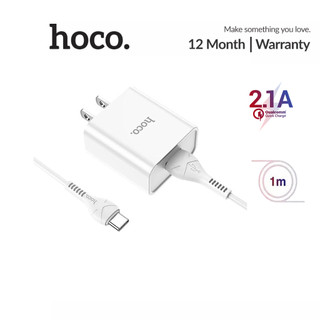 Bộ sạc nhanh 2.1a hoco c81 chân dẹt 1 cổng usb kèm dây type-c dài 1m
