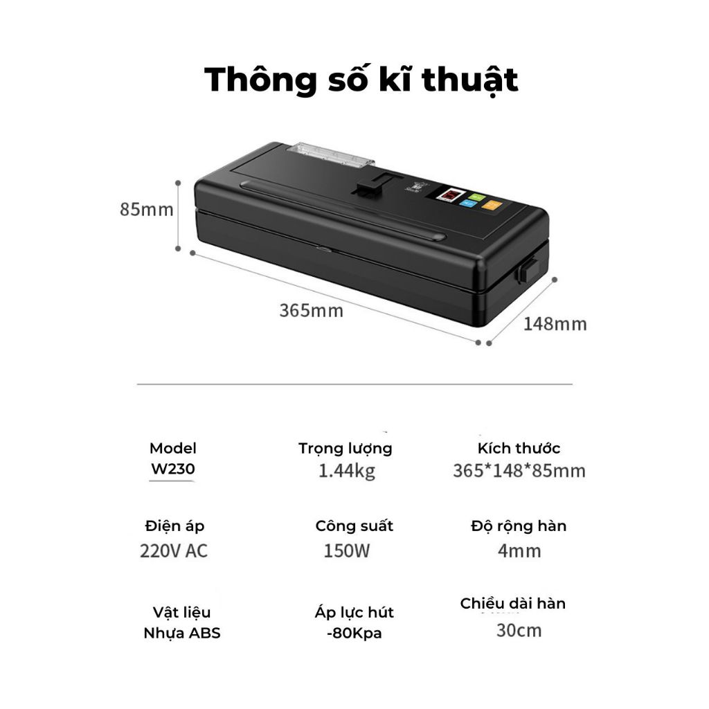 Máy Hút Chân Không Thực Phẩm P280 Không Kén Túi, Máy Hút Chân Không Gia Đình - Bảo Hành 12 Tháng - Lực Hút Mạnh