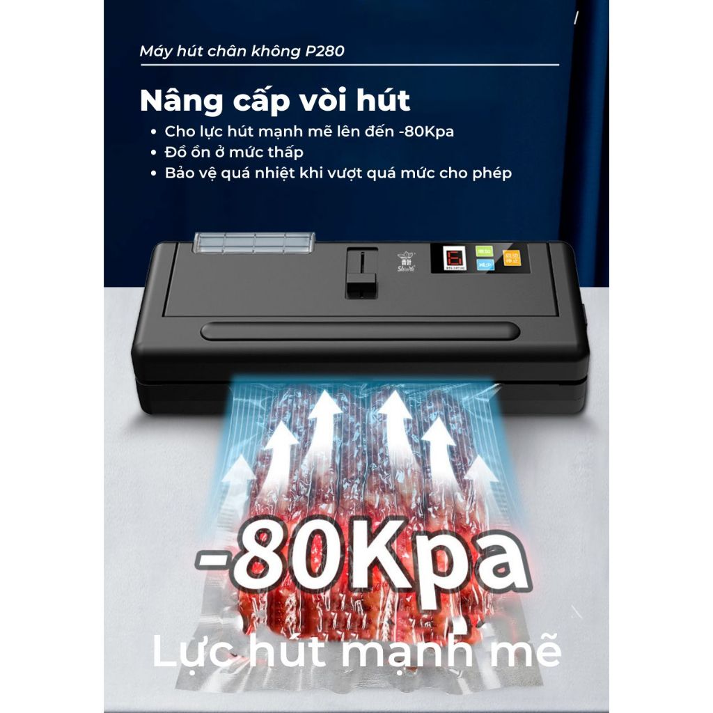 Máy Hút Chân Không Thực Phẩm P280 Không Kén Túi, Máy Hút Chân Không Gia Đình - Bảo Hành 12 Tháng - Lực Hút Mạnh
