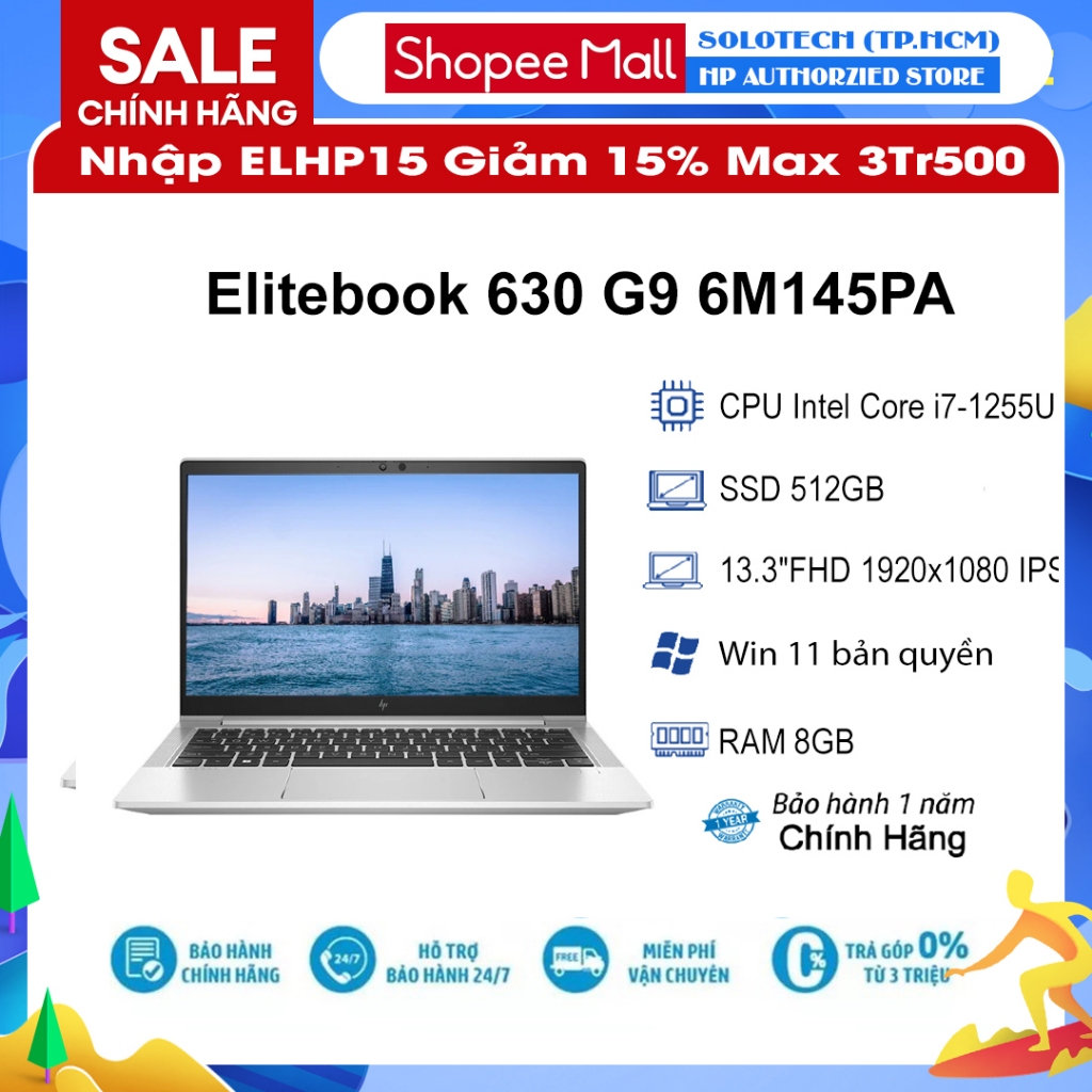 Laptop HP Elitebook 630 G9 6M145PA i7-1255U| 8GB| 512GB| 13.3"FHD| OB| Win11 (Bạc)