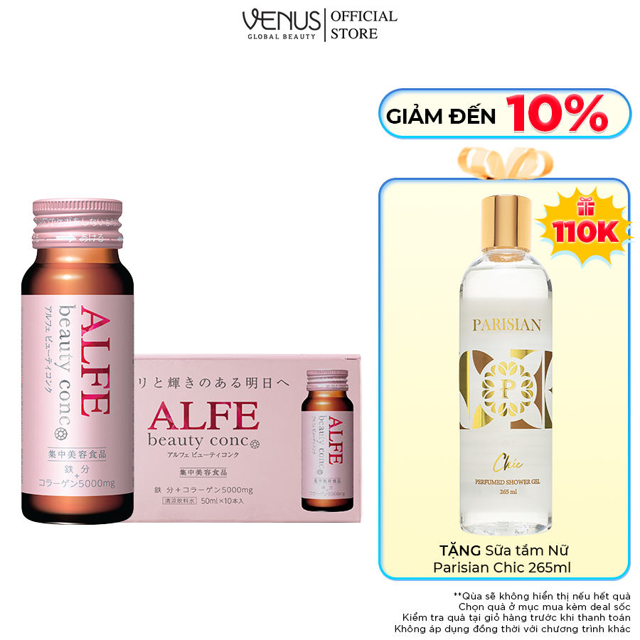 [COMBO 10 CHAI] Collagen uống ALFE Beauty Conc hỗ trợ tăng đàn hồi da, giúp da sáng đẹp Hộp 10 chai x 50ml - Chính hãng