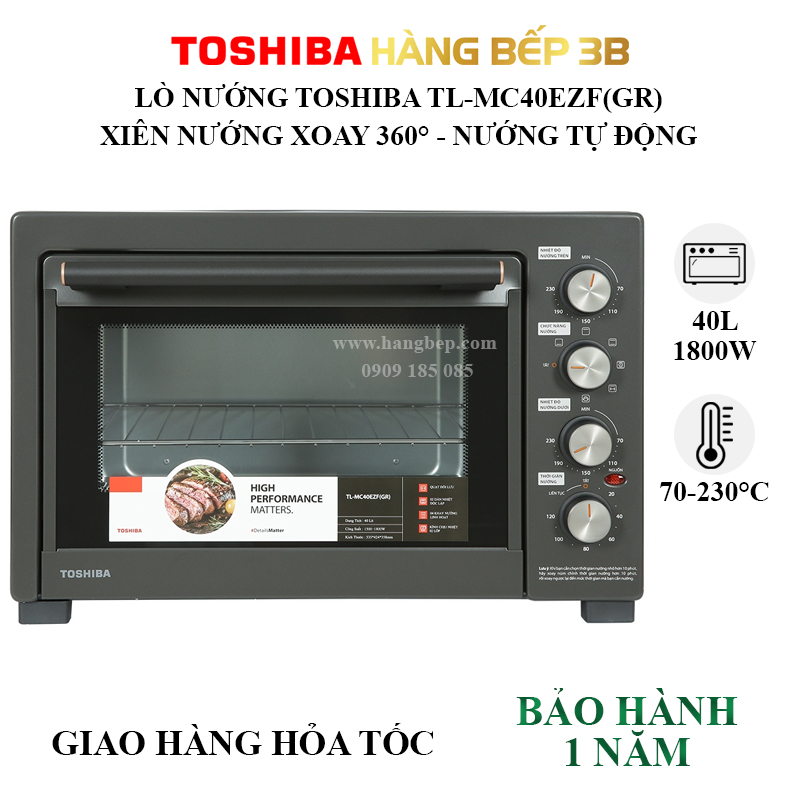 Lò nướng Toshiba 40 lít TL-MC40EZF(GR) - Công suất 1800W - Chính hãng uy tín bảo hành 12 tháng, đăng ký bảo hành điện tử