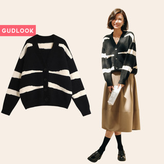Áo Khoác Len GUDLOOK dáng dài có cúc hàn quốc màu trắng đen xanh trắng