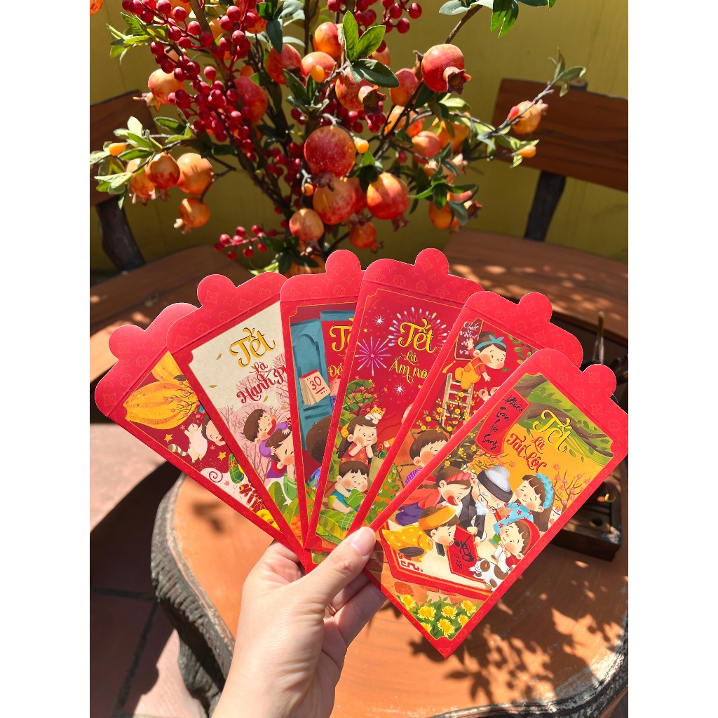 Sét 12 Bao Lì Xì Tết thiết kế đặc sắc - Hình Tết sum vầy đoàn viên - Giấy C150 cán mờ in sắc nét