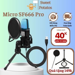  SF666R Micro Thu Âm USB Độ Nhạy Cao Tích Hợp Led RGB Mic Thu Âm Livestream Có Màng Lọc Tạp Âm Chân Đỡ Để Bàn 