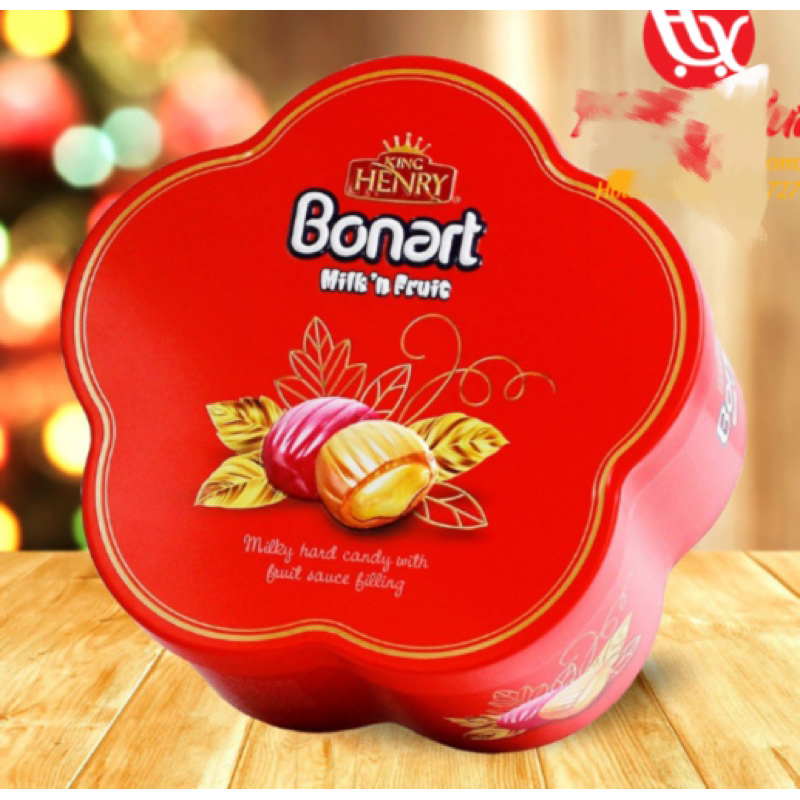 KẸO CỨNG SỮA TRÁI CÂY BONART NHÂN SỐT TRÁI CÂY HỘP THIẾC 100G/ KING HENRY BONART MILK ‘N FRUIT