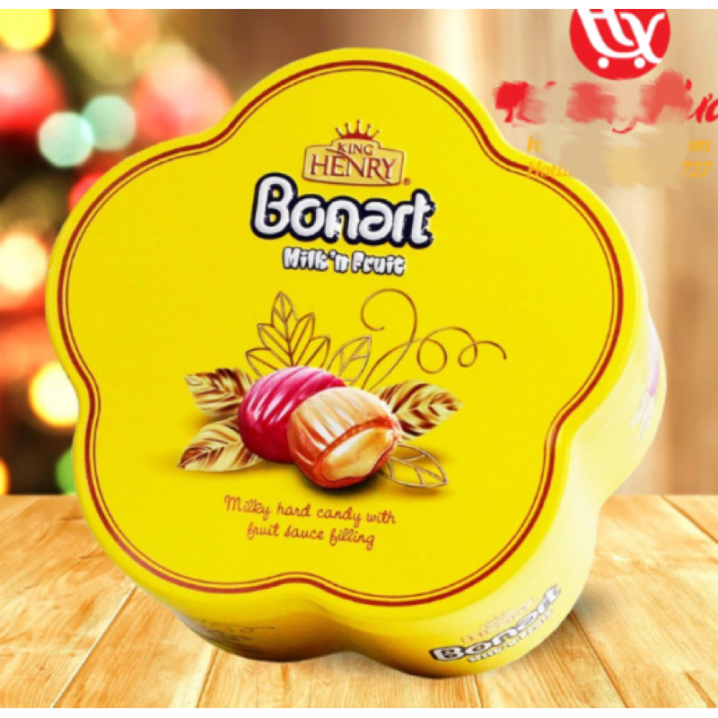 KẸO CỨNG SỮA TRÁI CÂY BONART NHÂN SỐT TRÁI CÂY HỘP THIẾC 100G/ KING HENRY BONART MILK ‘N FRUIT